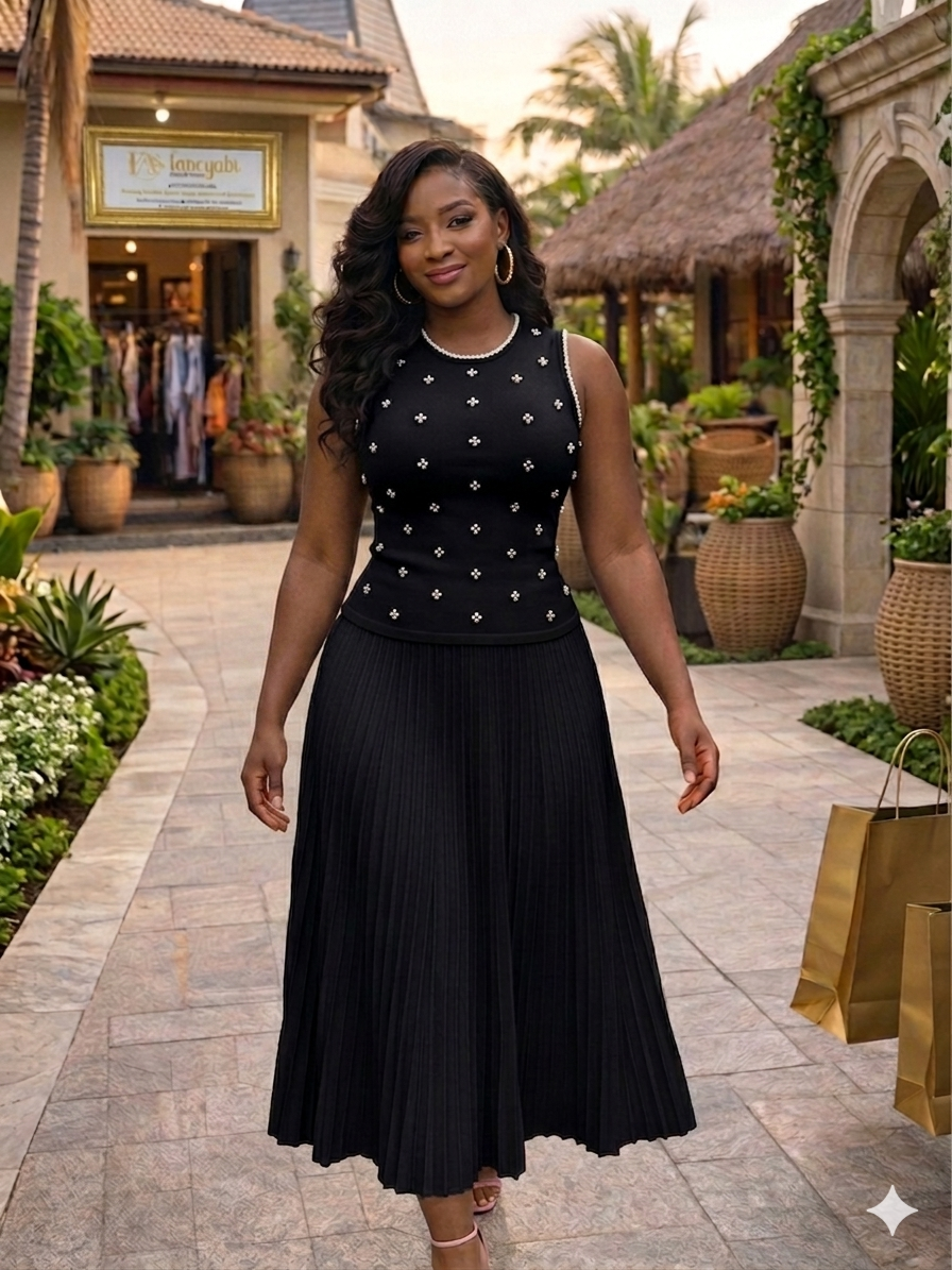 Sandro black gown with beads