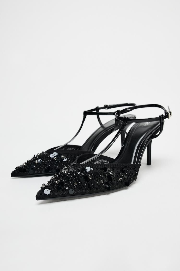 Zara Slingback Rhinestone High-heel Shoes