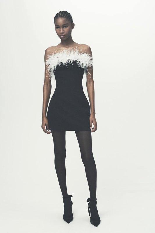 Zara Stretch Dress With Feathers